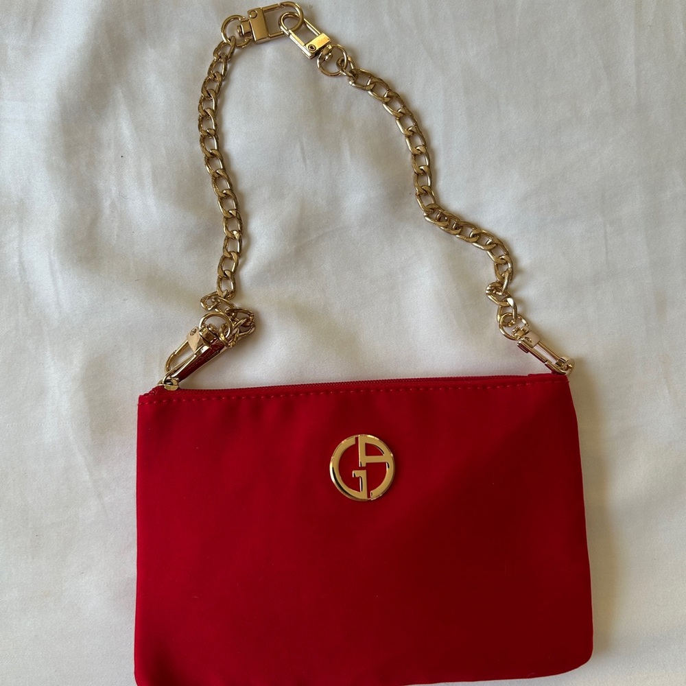 Giorgio Armani Red Clutch with Gold Chain